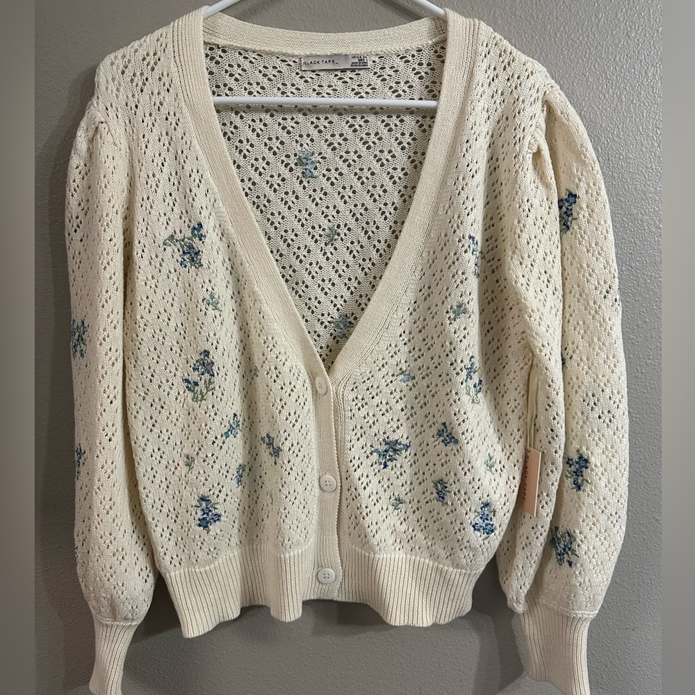 Black Tape Cream Floral Pointelle Cardigan